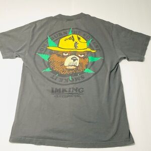 IMKING “Don’t Burn The Forest Smoke It” Bear 420 Graphic Shirt Gray 100% Cotton